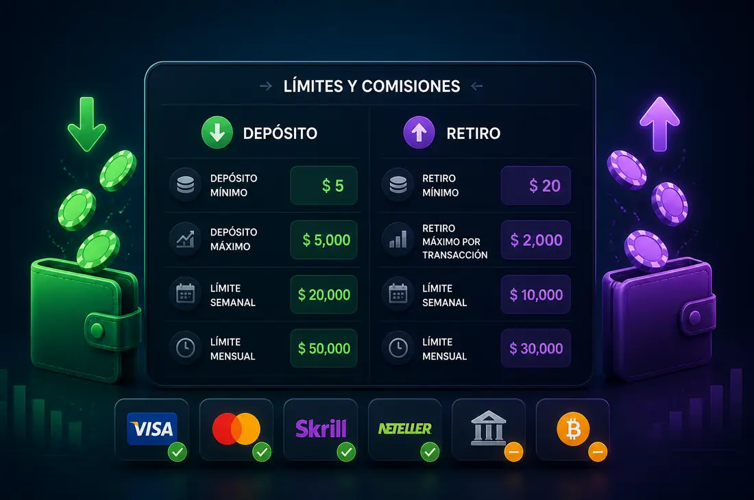 Límites de depósito retiro y comisiones